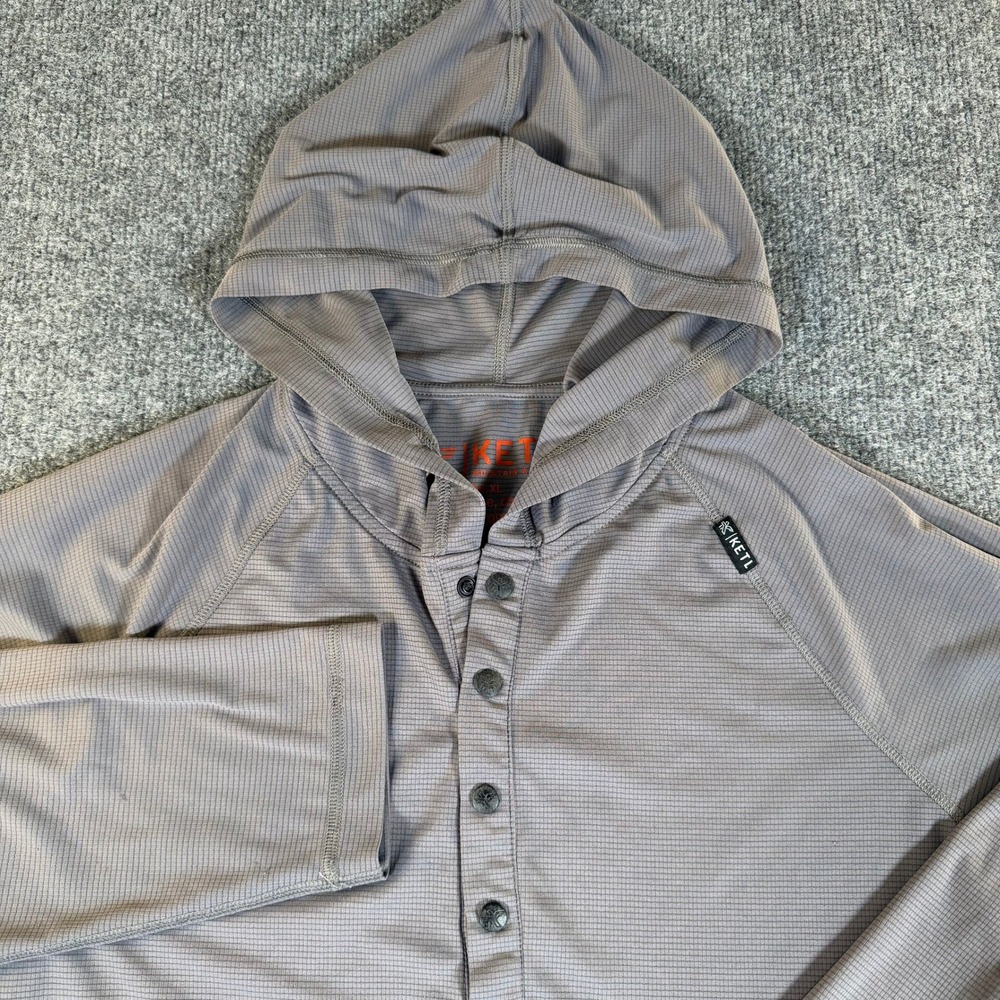 KETL Mountain Apparel Mens XL Grey Fleece Hooded Henley Long Sleeve Shirt #4010